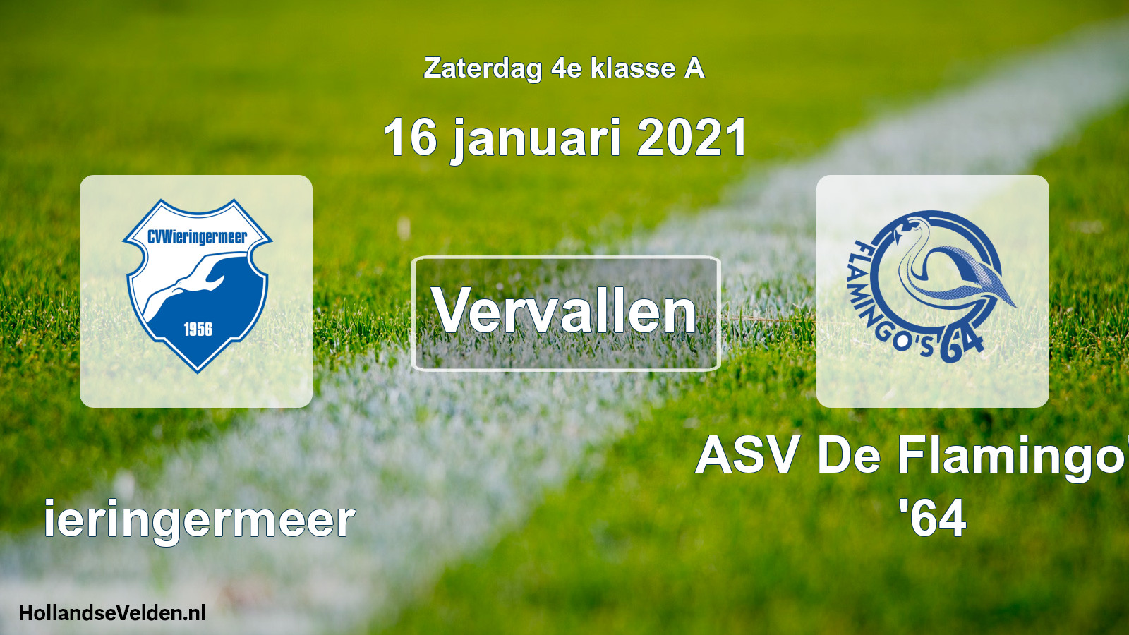 Scheduled Match: Wieringermeer - ASV De Flamingo's '64 (16 January 2021)