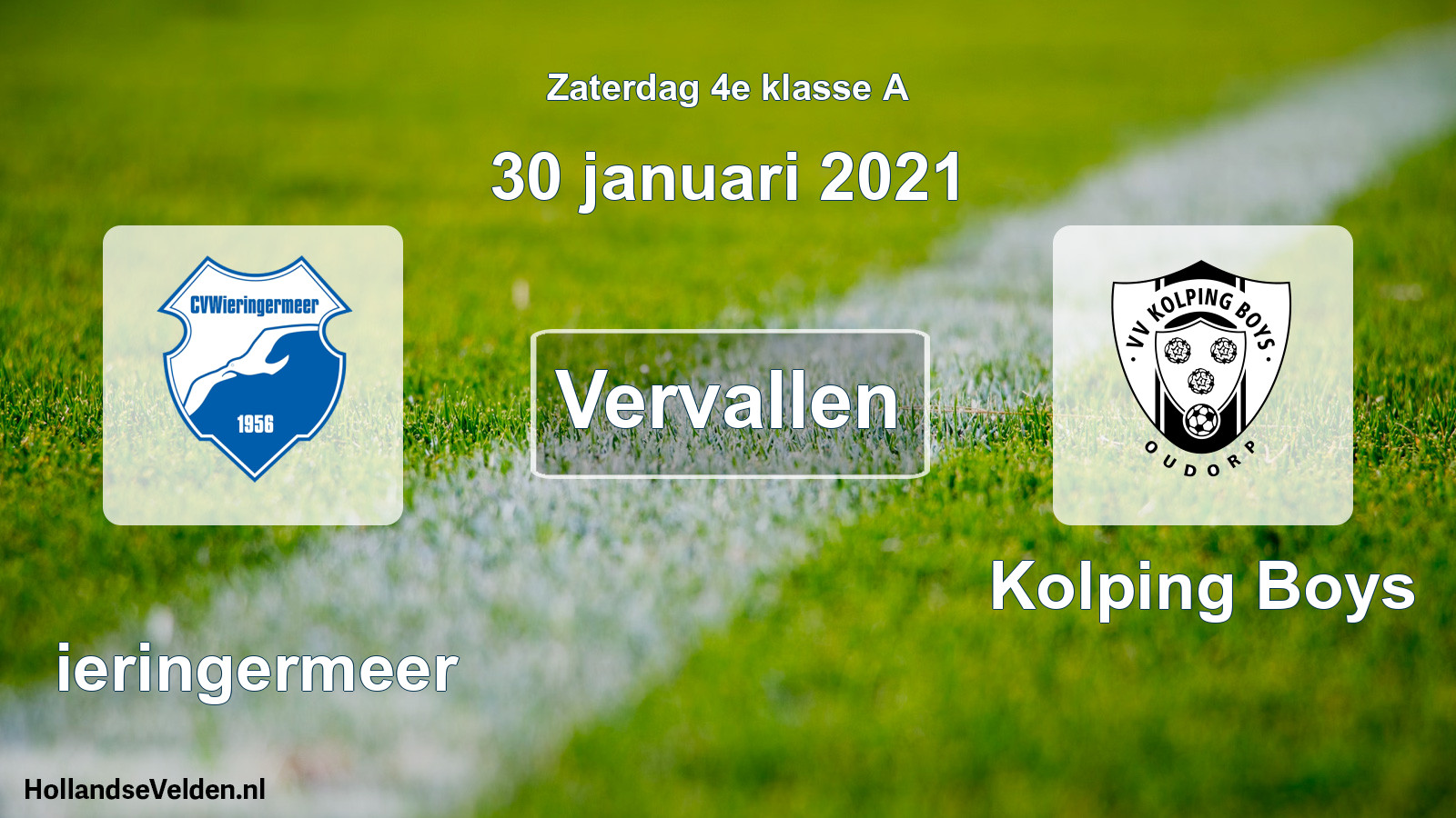 Scheduled Match: Wieringermeer - Kolping Boys (30 January 2021)