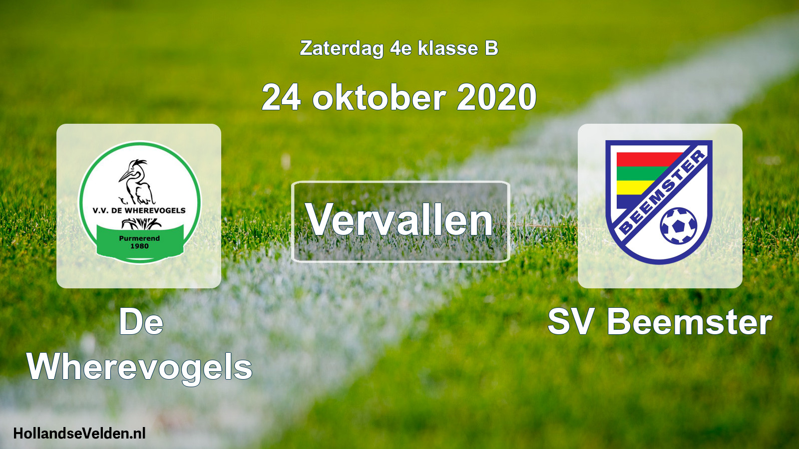 Scheduled Match: De Wherevogels - SV Beemster (24 October 2020)