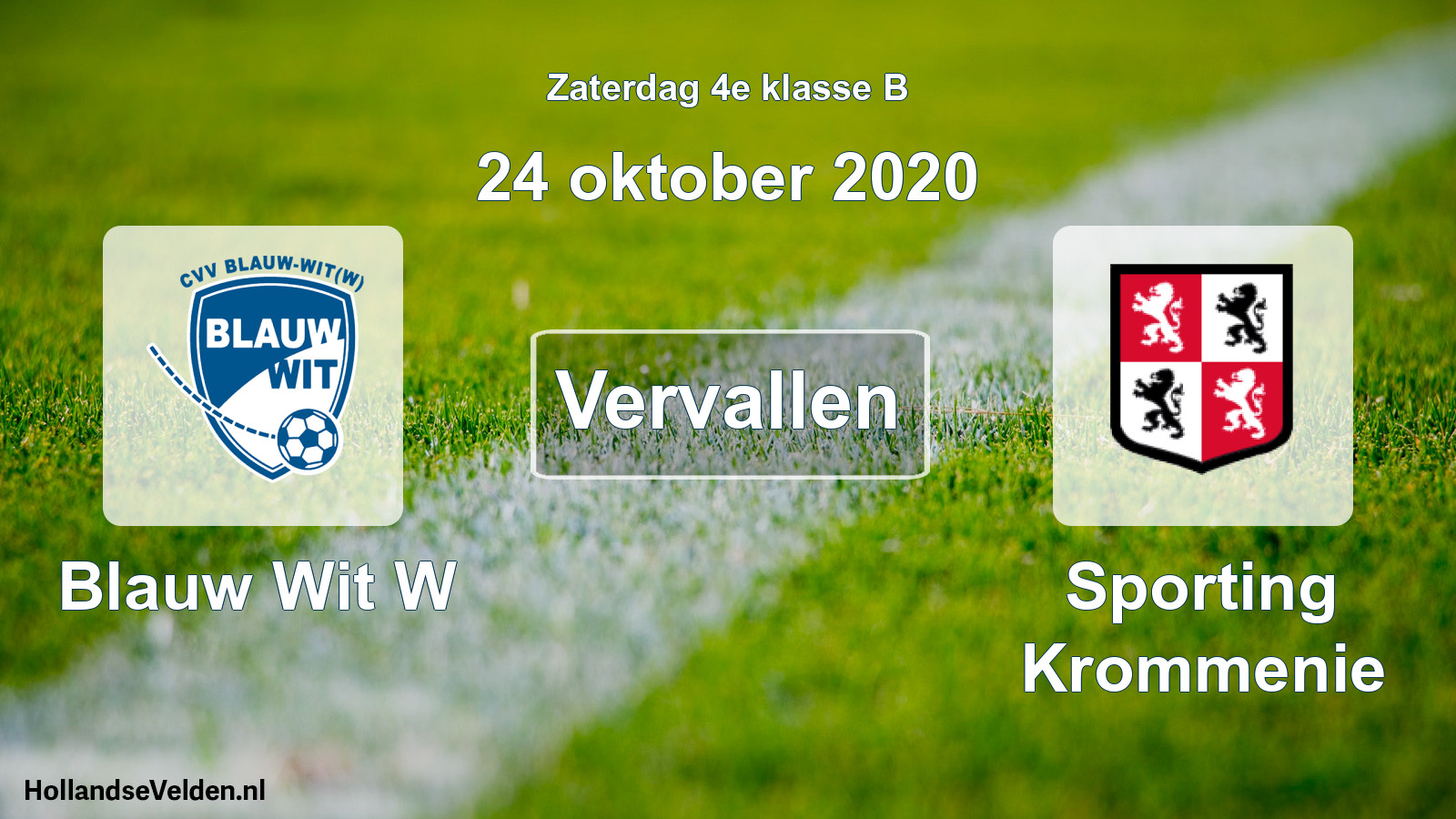 Scheduled Match: Blauw Wit W - Sporting Krommenie (24 October 2020)