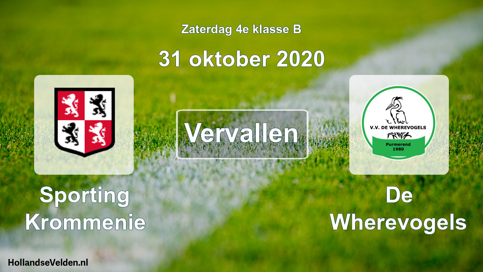 Scheduled Match: Sporting Krommenie - De Wherevogels (31 October 2020)
