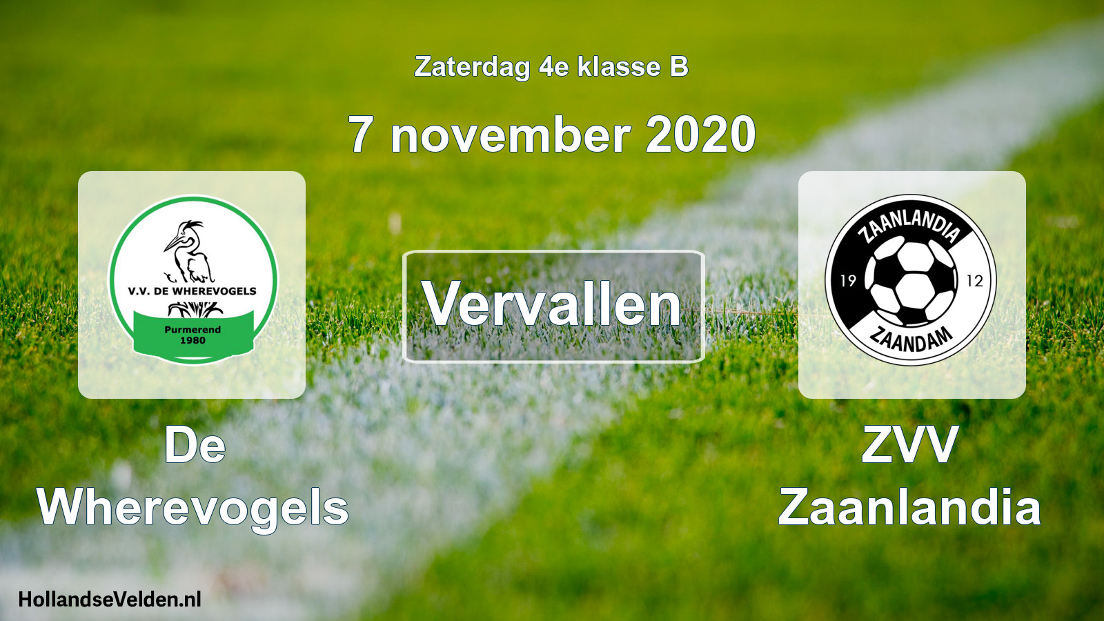 Scheduled Match: De Wherevogels - ZVV Zaanlandia (7 November 2020)