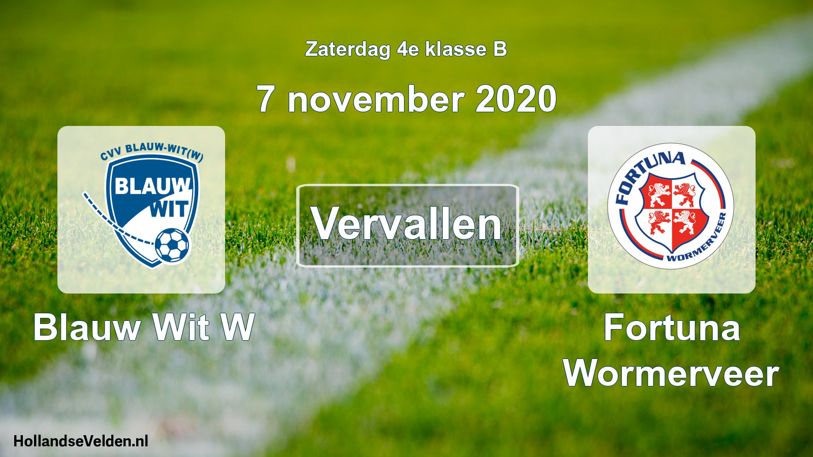 Scheduled Match: Blauw Wit W - Fortuna Wormerveer (7 November 2020)