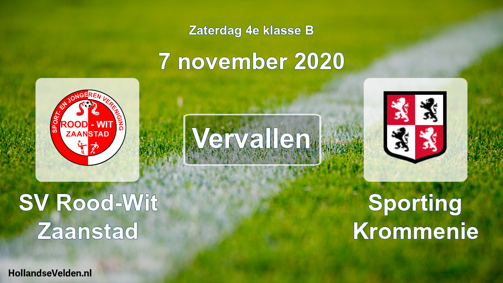Scheduled Match: SV Rood-Wit Zaanstad - Sporting Krommenie (7 November 2020)