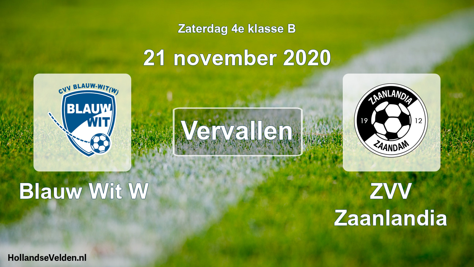 Scheduled Match: Blauw Wit W - ZVV Zaanlandia (21 November 2020)
