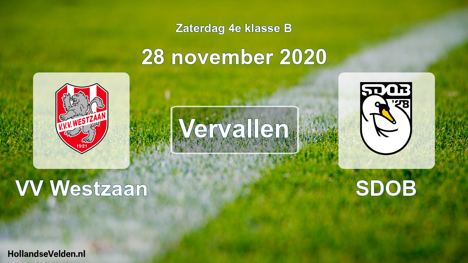 Scheduled Match: VV Westzaan - SDOB (28 November 2020)