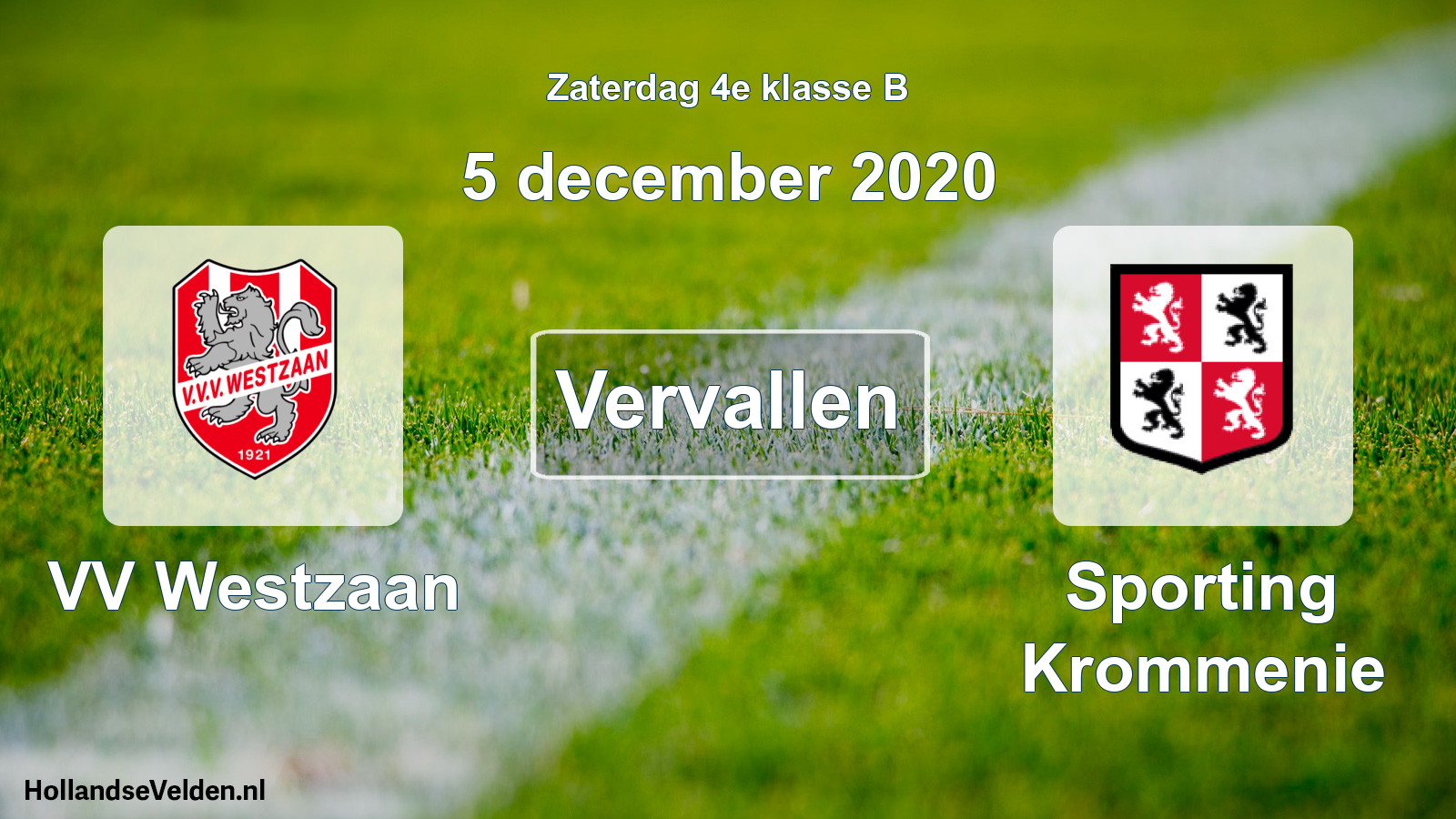 Scheduled Match: VV Westzaan - Sporting Krommenie (5 December 2020)
