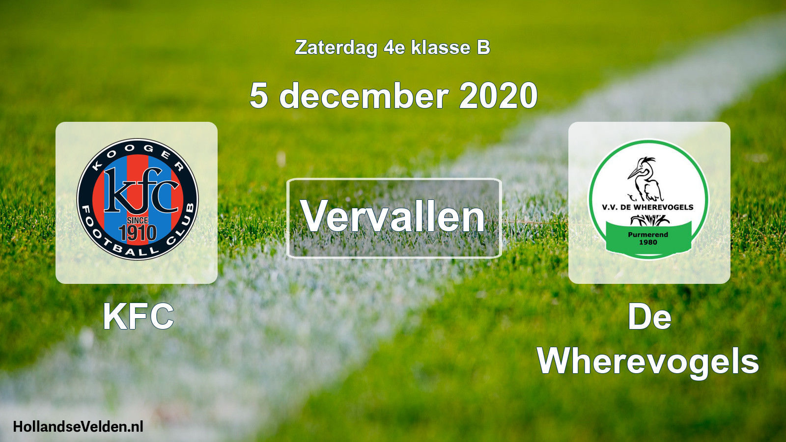 Scheduled Match: KFC - De Wherevogels (5 December 2020)
