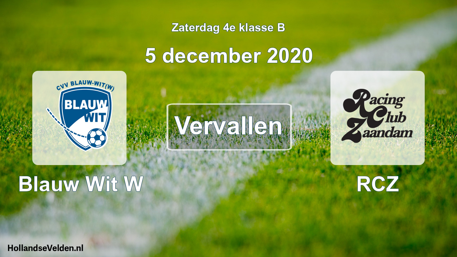 Scheduled Match: Blauw Wit W - RCZ (5 December 2020)