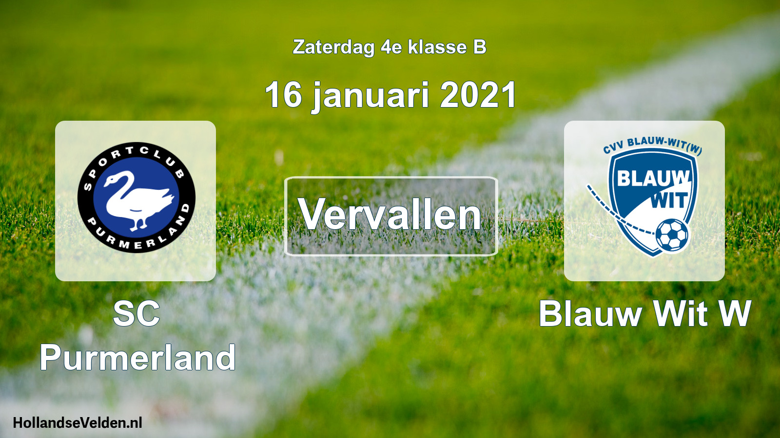 Scheduled Match: SC Purmerland - Blauw Wit W (16 January 2021)