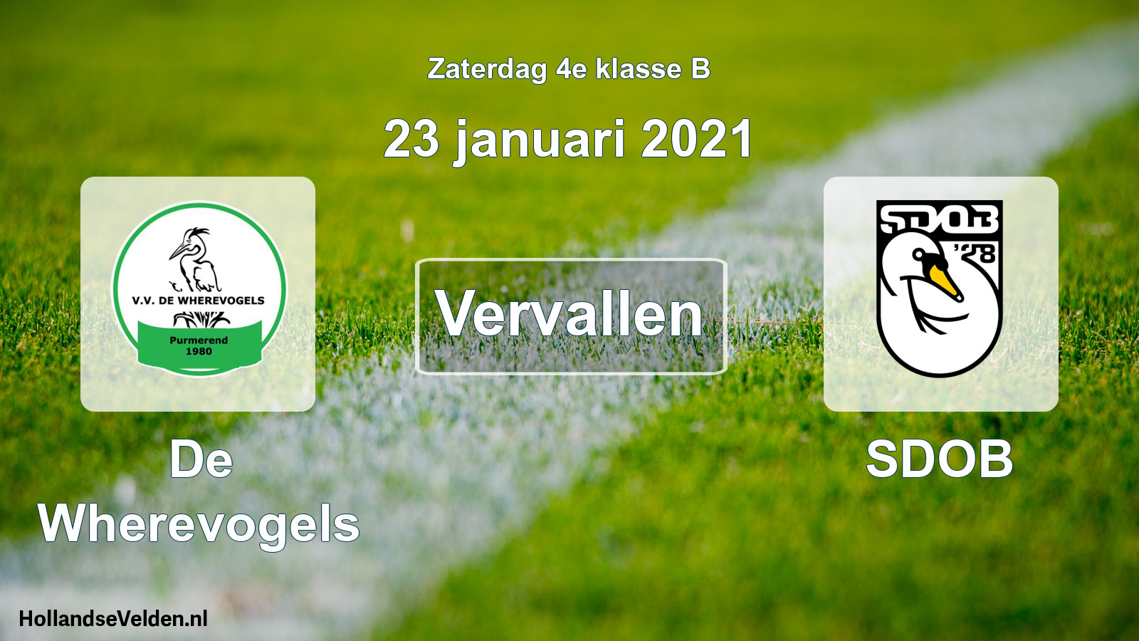 Scheduled Match: De Wherevogels - SDOB (23 January 2021)