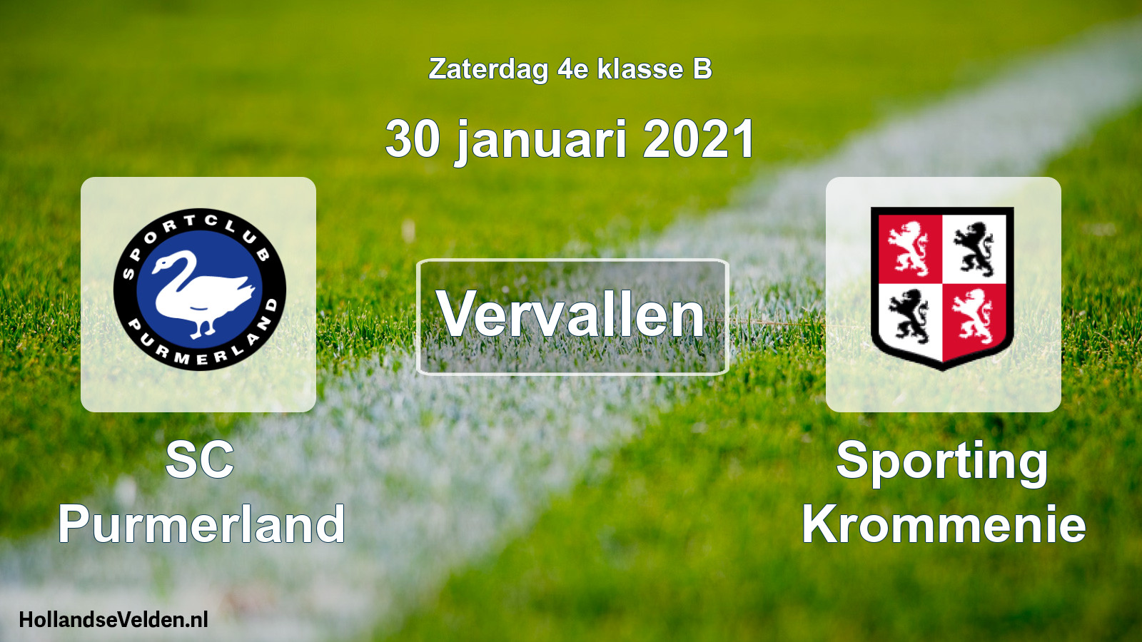 Scheduled Match: SC Purmerland - Sporting Krommenie (30 January 2021)
