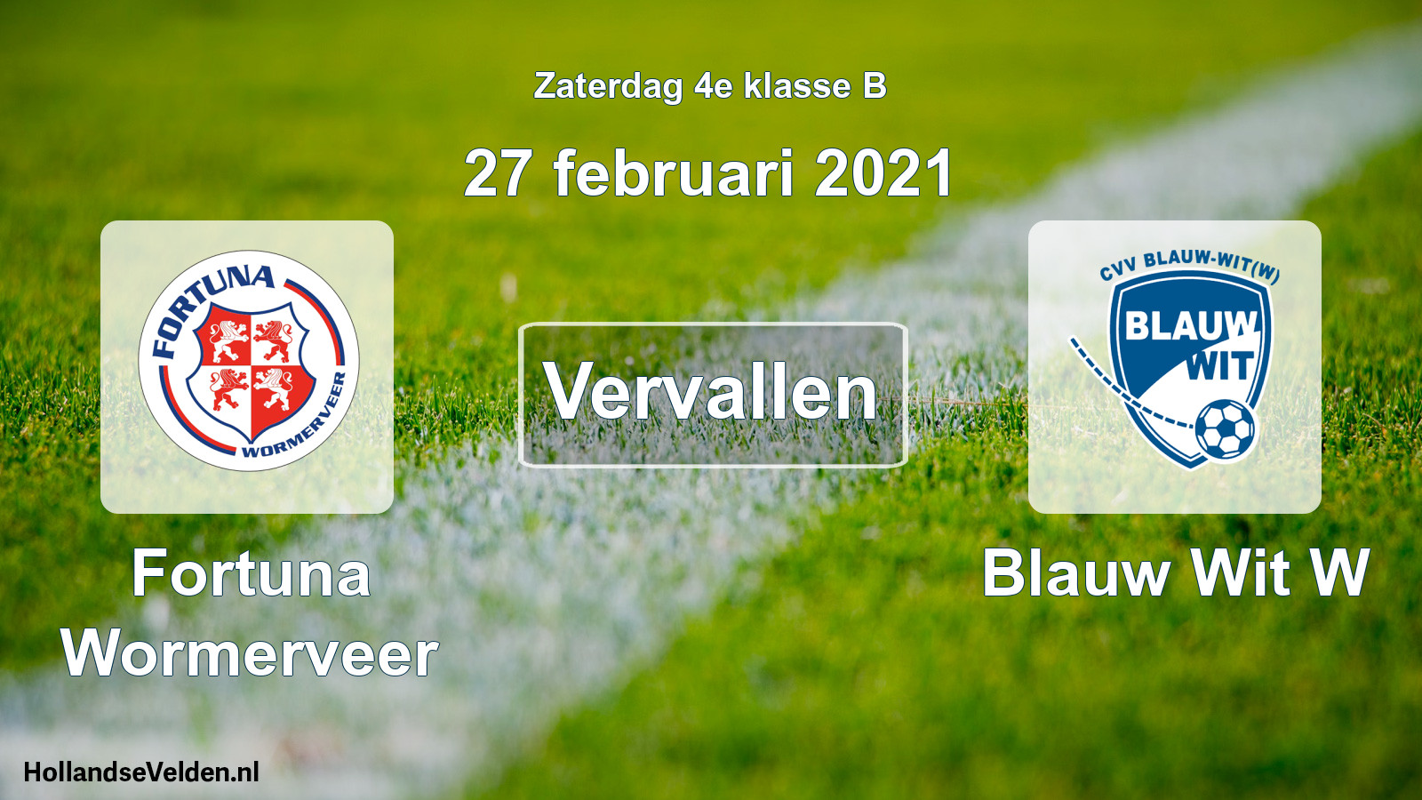 Scheduled Match: Fortuna Wormerveer - Blauw Wit W (27 February 2021)