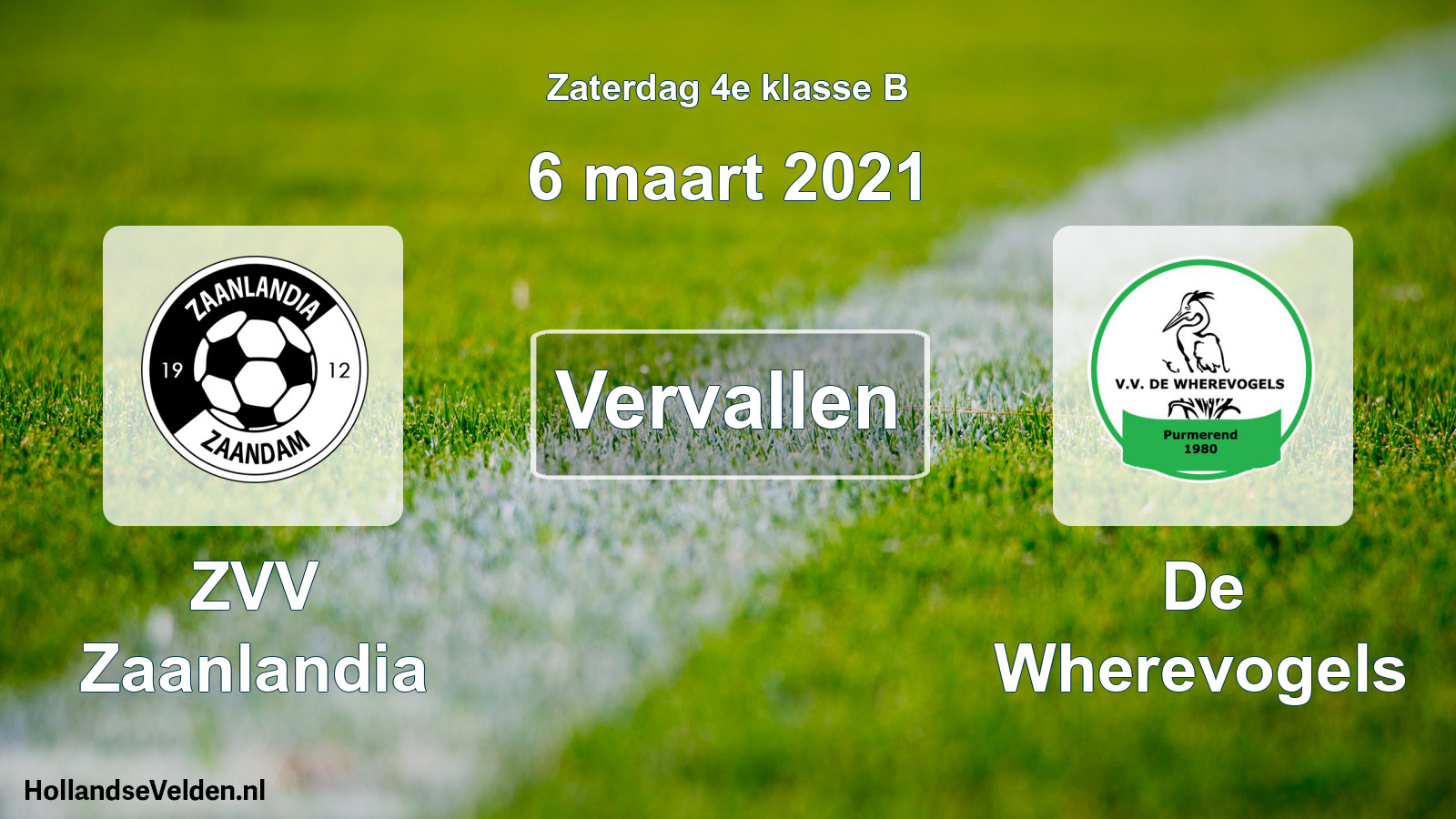 Scheduled Match: ZVV Zaanlandia - De Wherevogels (6 March 2021)