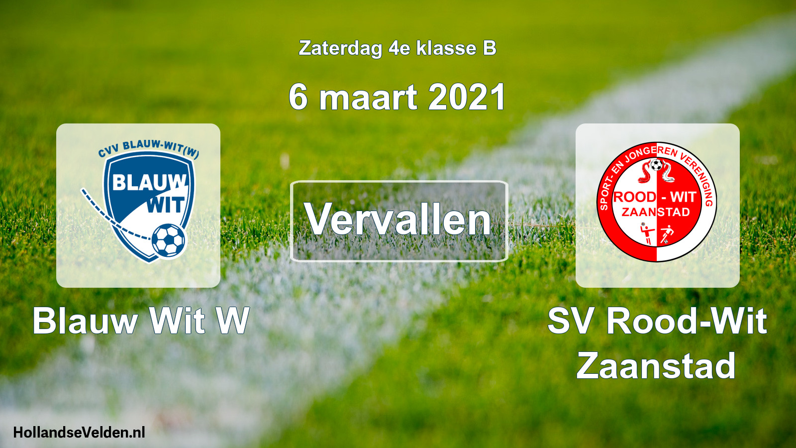 Scheduled Match: Blauw Wit W - SV Rood-Wit Zaanstad (6 March 2021)