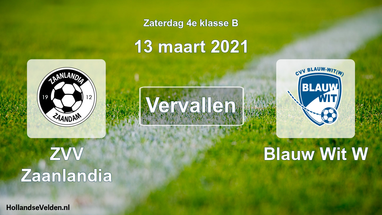 Scheduled Match: ZVV Zaanlandia - Blauw Wit W (13 March 2021)