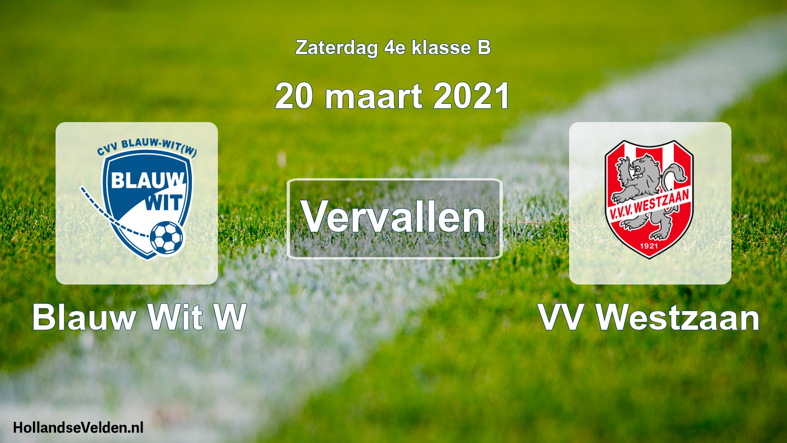 Scheduled Match: Blauw Wit W - VV Westzaan (20 March 2021)