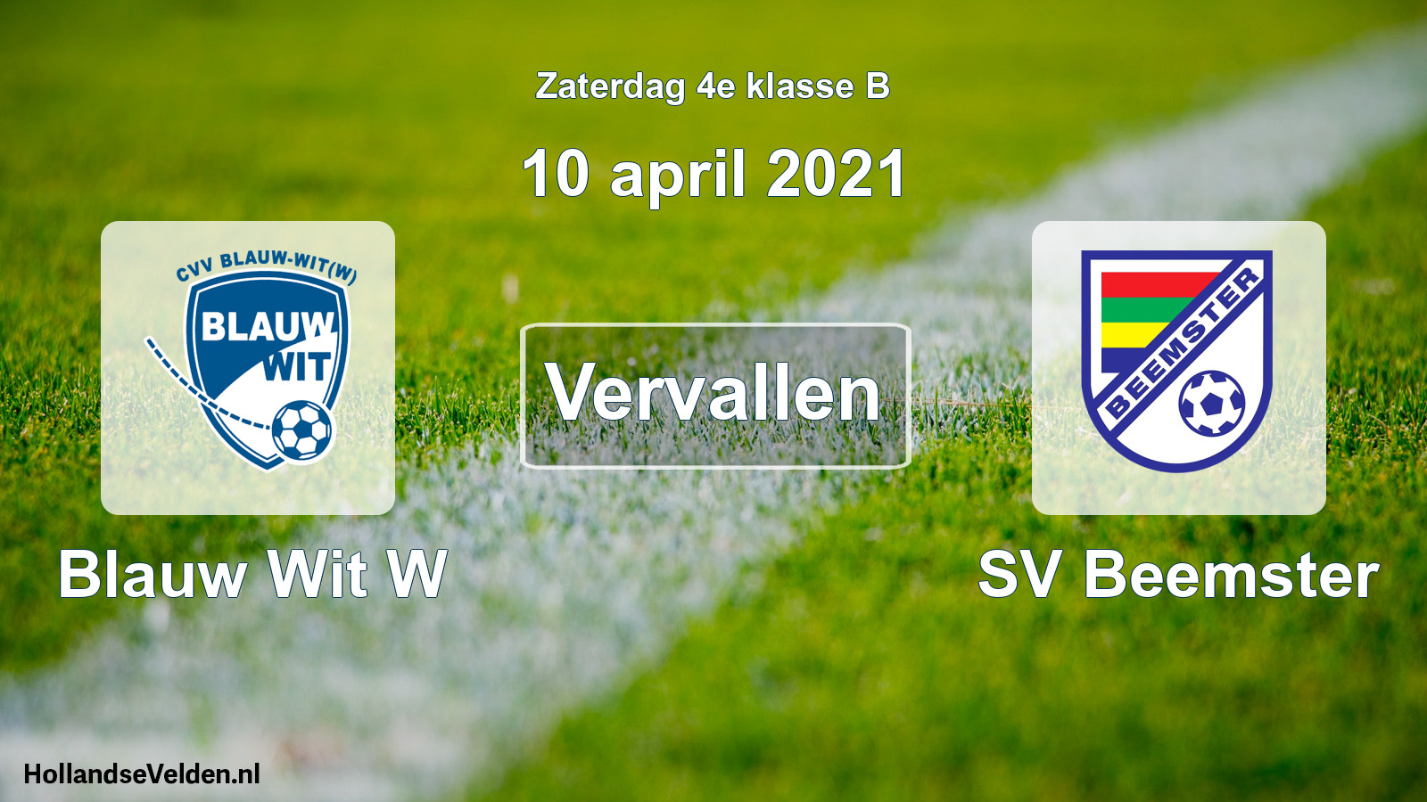 Scheduled Match: Blauw Wit W - SV Beemster (10 April 2021)