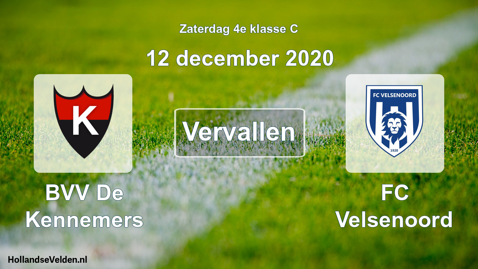 Scheduled Match: BVV De Kennemers - FC Velsenoord (12 December 2020)