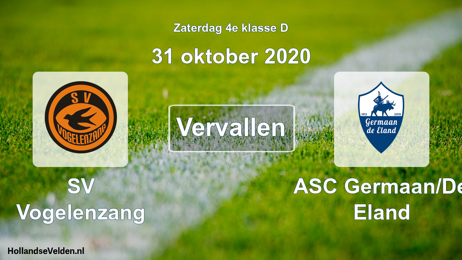 Scheduled Match: SV Vogelenzang - ASC Germaan/De Eland (31 October 2020)