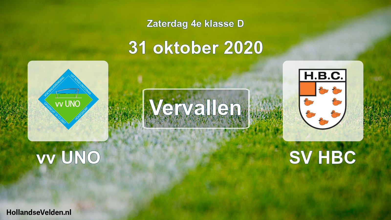 Scheduled Match: vv UNO - SV HBC (31 October 2020)