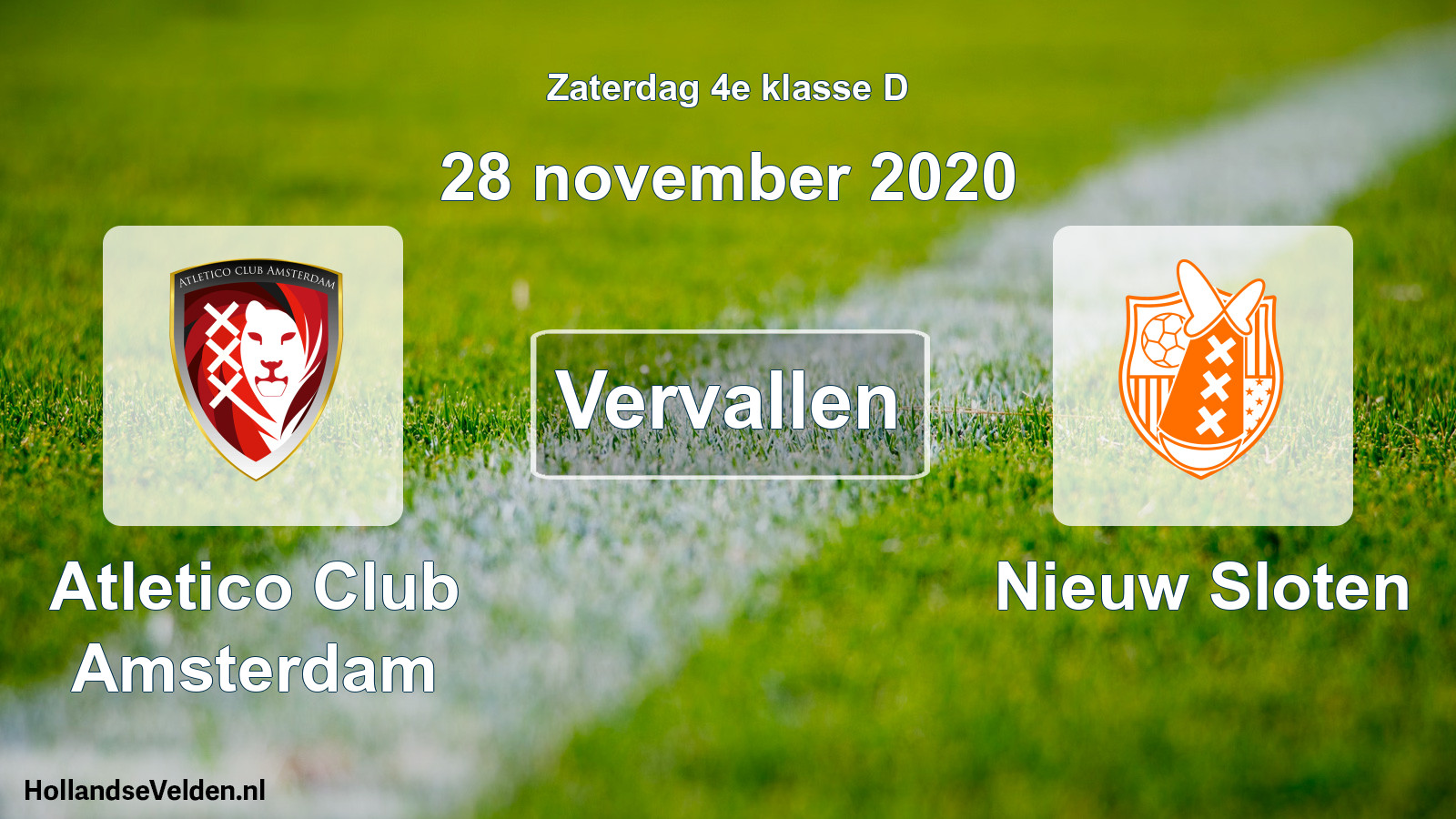Scheduled Match: Atletico Club Amsterdam - Nieuw Sloten (28 November 2020)