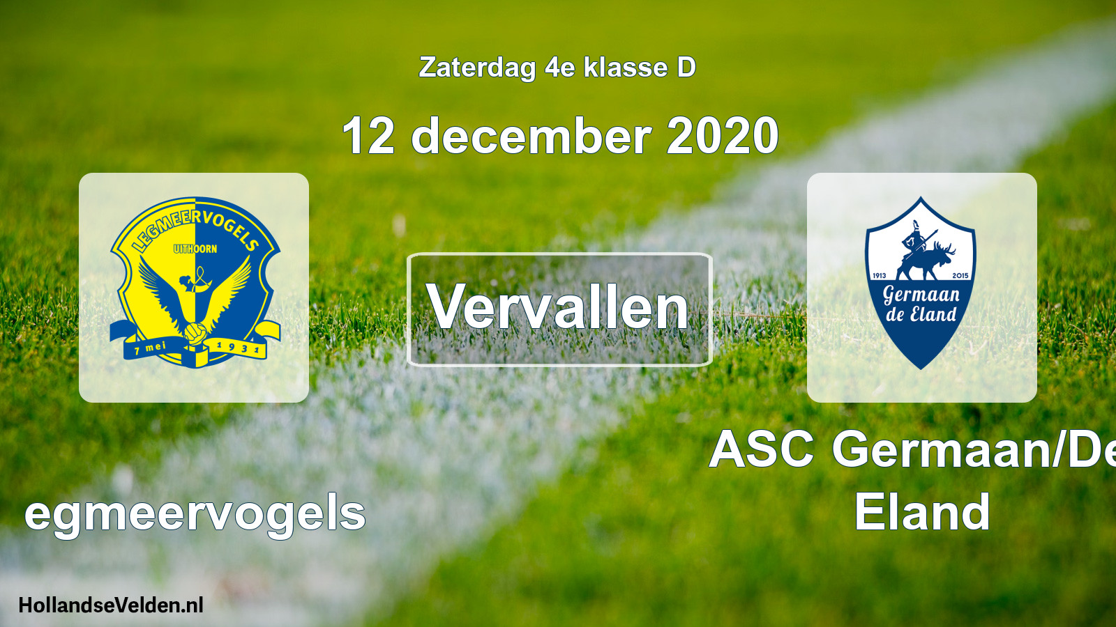Scheduled Match: Legmeervogels - ASC Germaan/De Eland (12 December 2020)