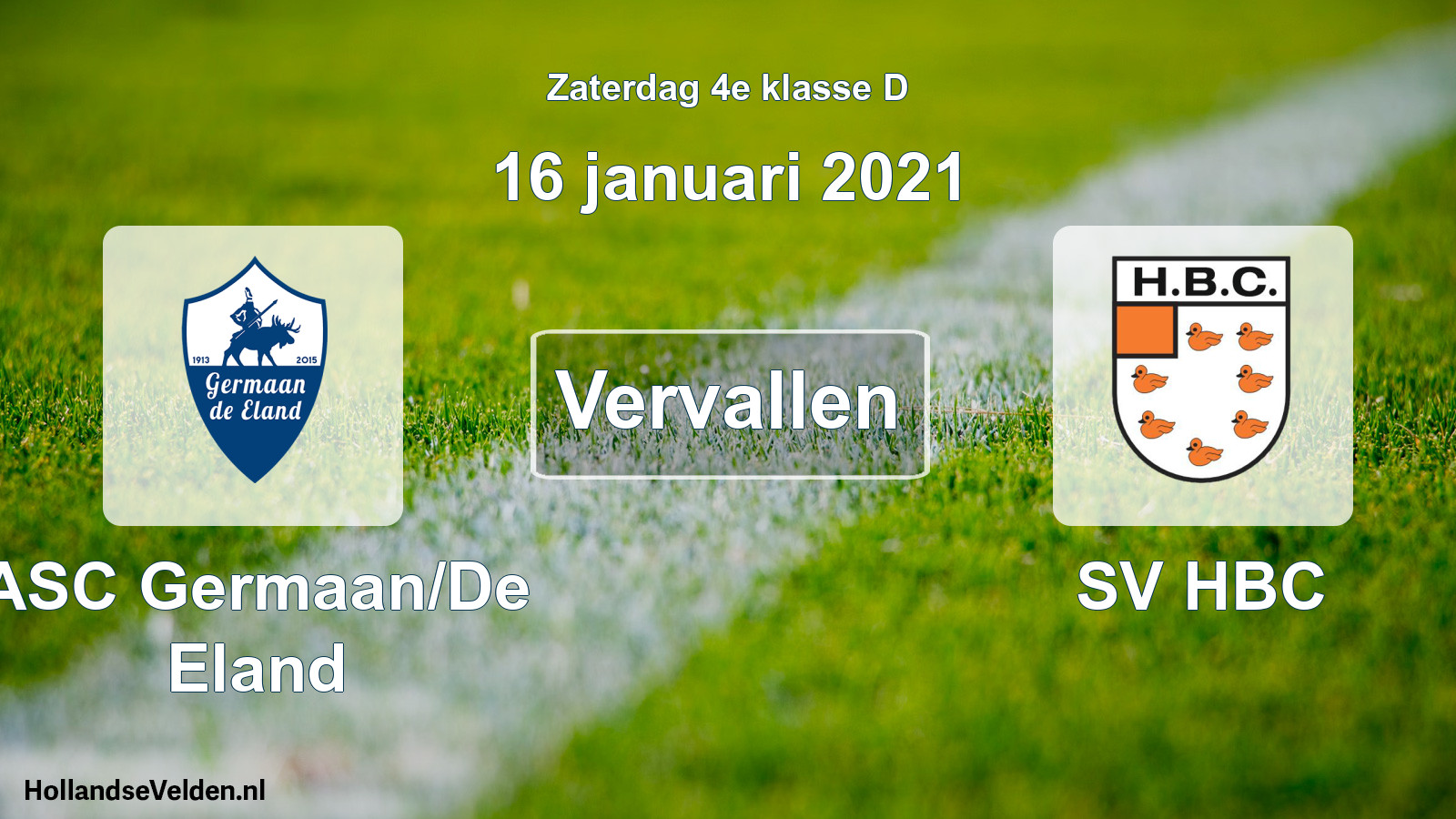 Scheduled Match: ASC Germaan/De Eland - SV HBC (16 January 2021)
