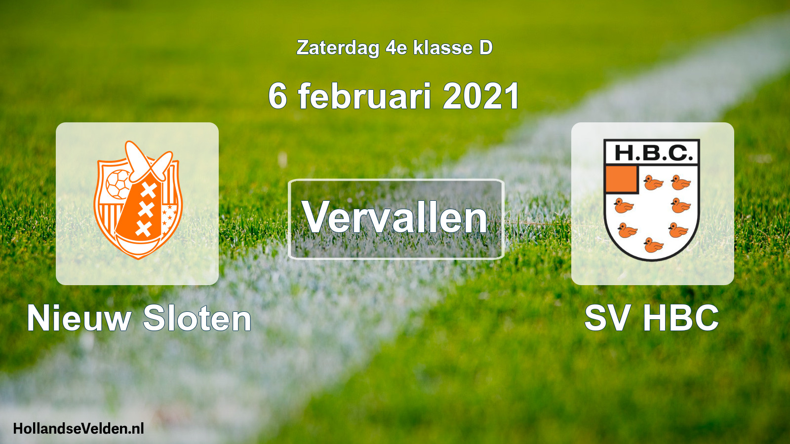 Scheduled Match: Nieuw Sloten - SV HBC (6 February 2021)