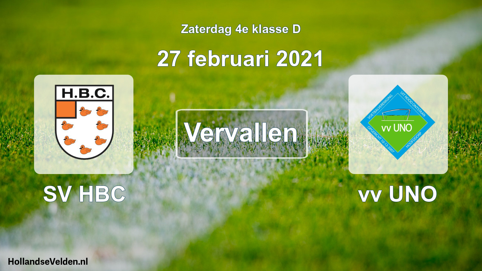 Scheduled Match: SV HBC - vv UNO (27 February 2021)