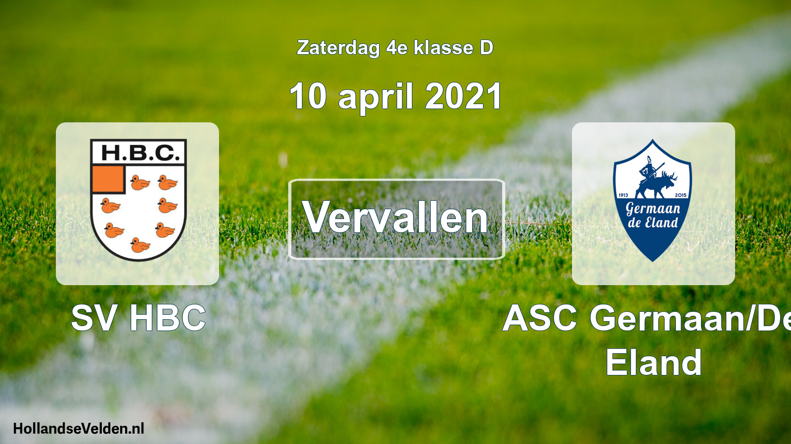 Scheduled Match: SV HBC - ASC Germaan/De Eland (10 April 2021)