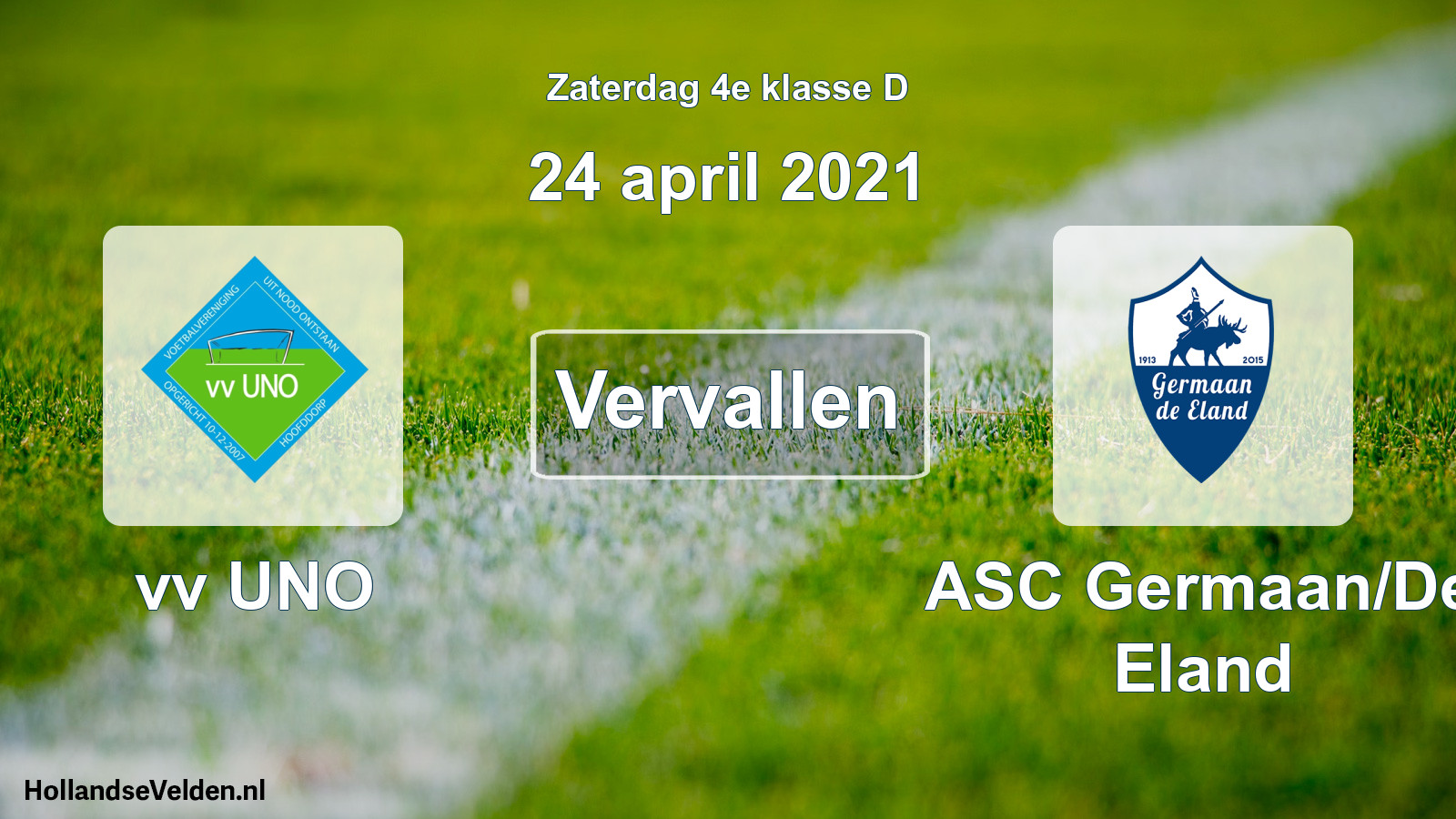 Scheduled Match: vv UNO - ASC Germaan/De Eland (24 April 2021)