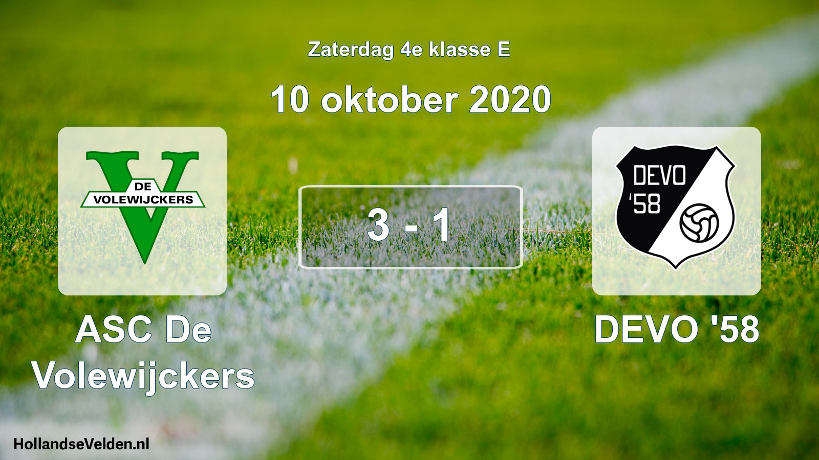 Total number of matches played: ASC De Volewijckers - DEVO '58 3 - 1 (10 October 2020)