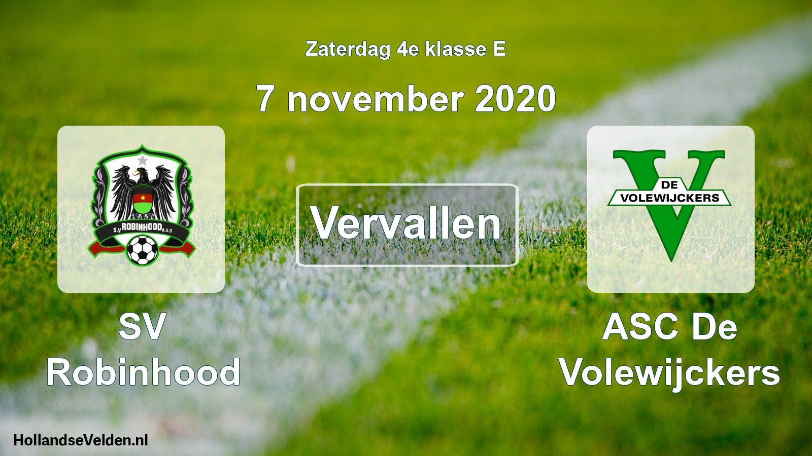 Scheduled Match: SV Robinhood - ASC De Volewijckers (7 November 2020)