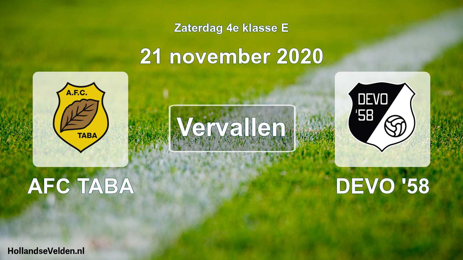 Scheduled Match: AFC TABA - DEVO '58 (21 November 2020)
