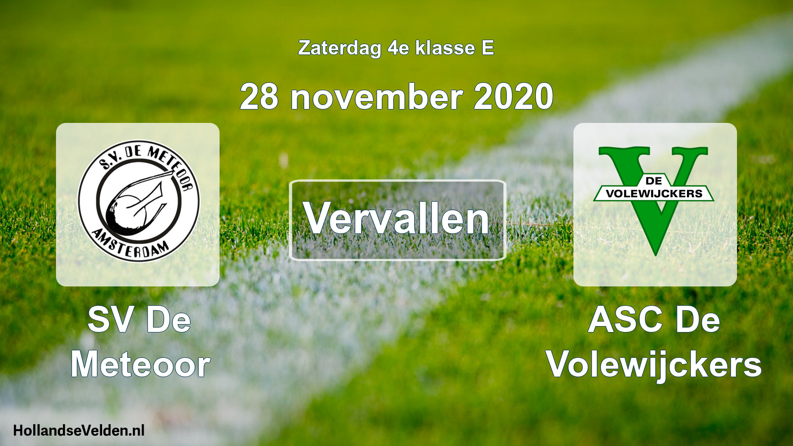 Scheduled Match: SV De Meteoor - ASC De Volewijckers (28 November 2020)