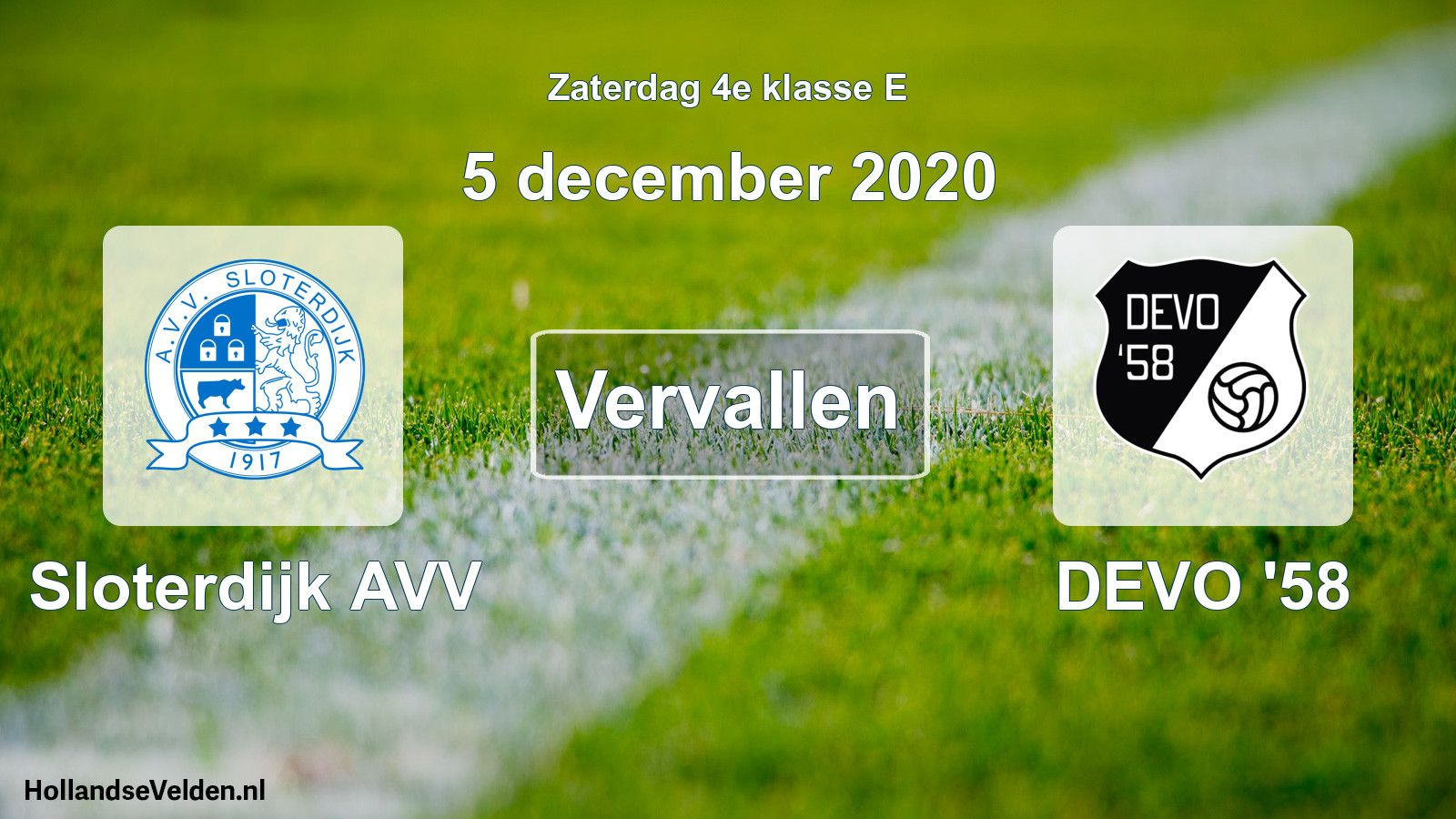 Scheduled Match: Sloterdijk AVV - DEVO '58 (5 December 2020)