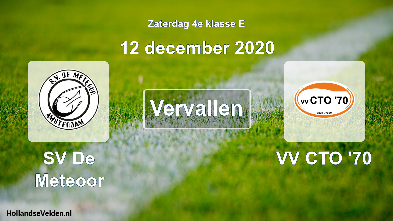 Scheduled Match: SV De Meteoor - VV CTO '70 (12 December 2020)