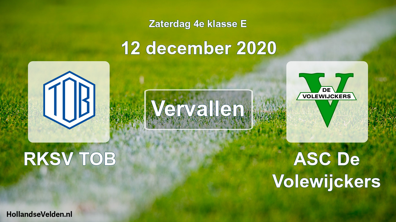 Scheduled Match: RKSV TOB - ASC De Volewijckers (12 December 2020)