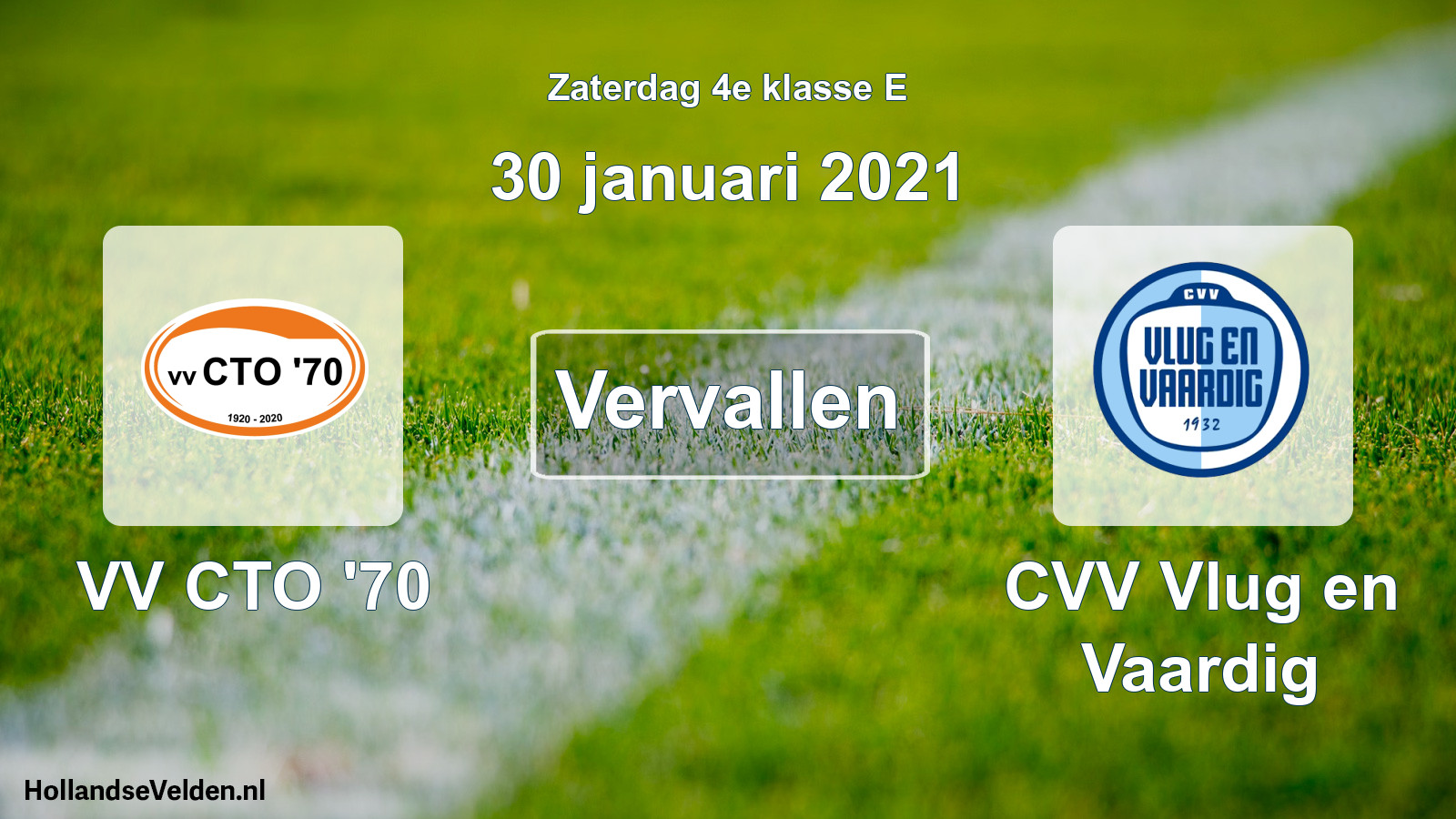 Scheduled Match: VV CTO '70 - CVV Vlug en Vaardig (30 January 2021)