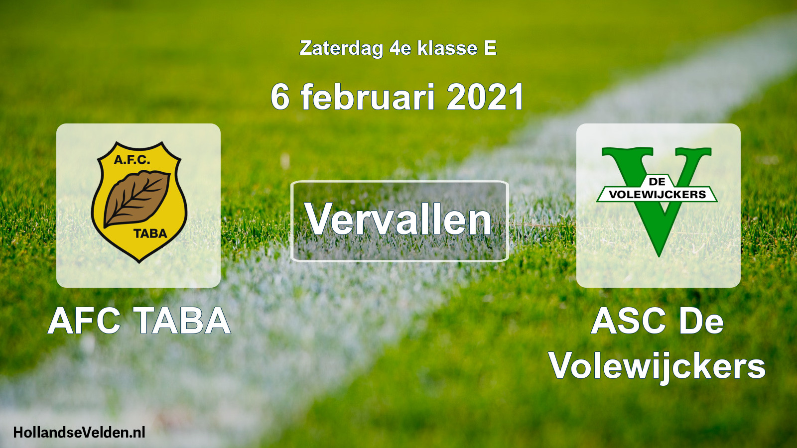 Scheduled Match: AFC TABA - ASC De Volewijckers (6 February 2021)