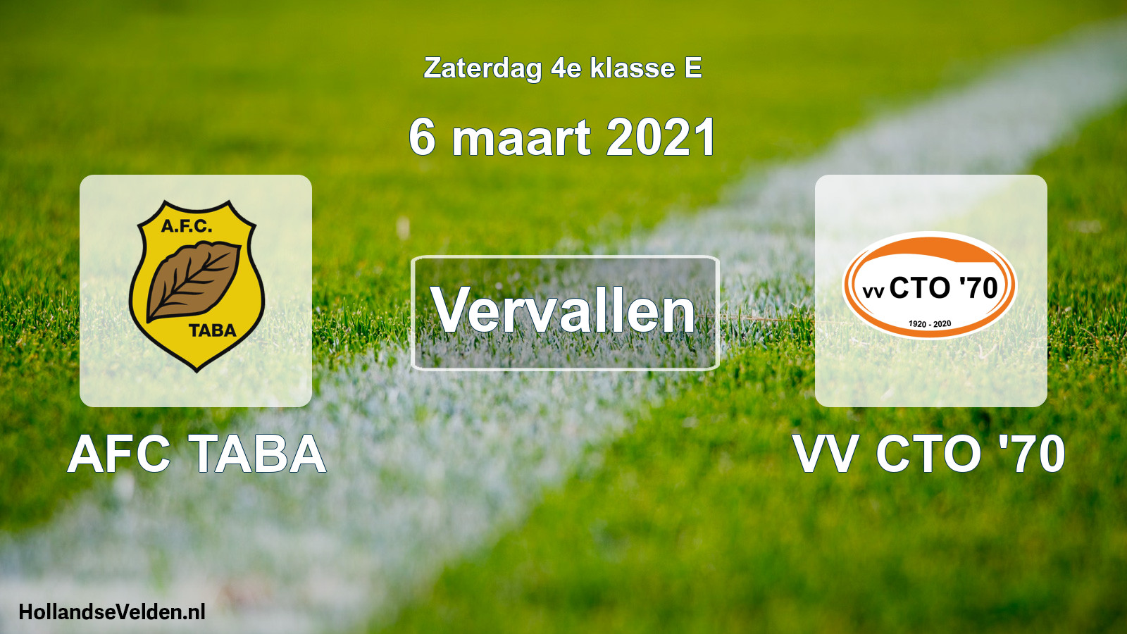 Scheduled Match: AFC TABA - VV CTO '70 (6 March 2021)
