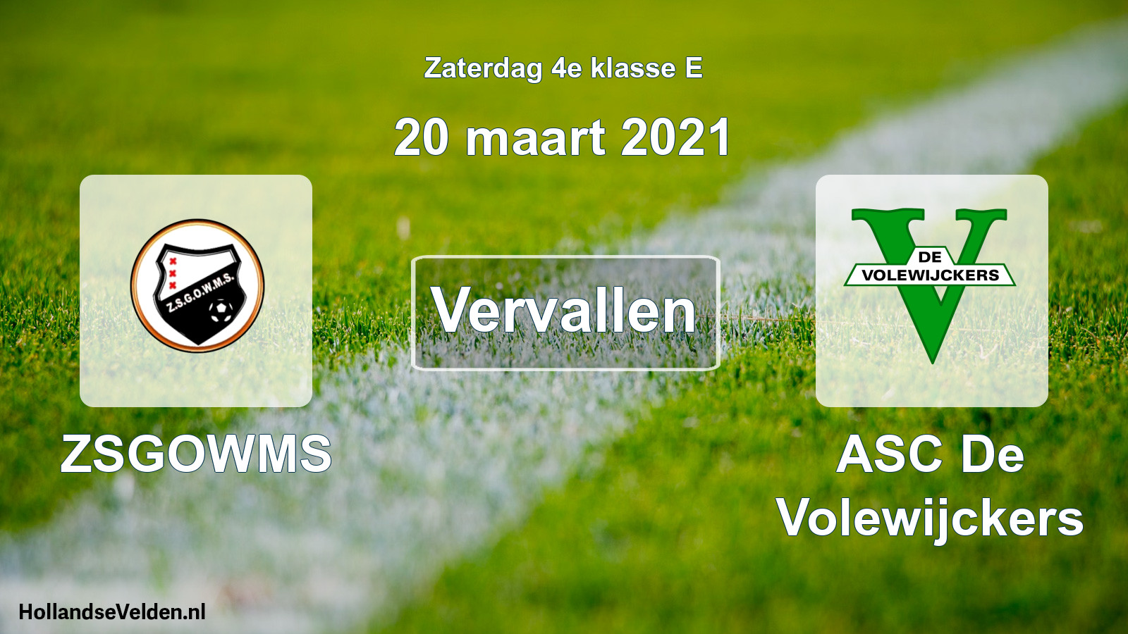 Scheduled Match: ZSGOWMS - ASC De Volewijckers (20 March 2021)