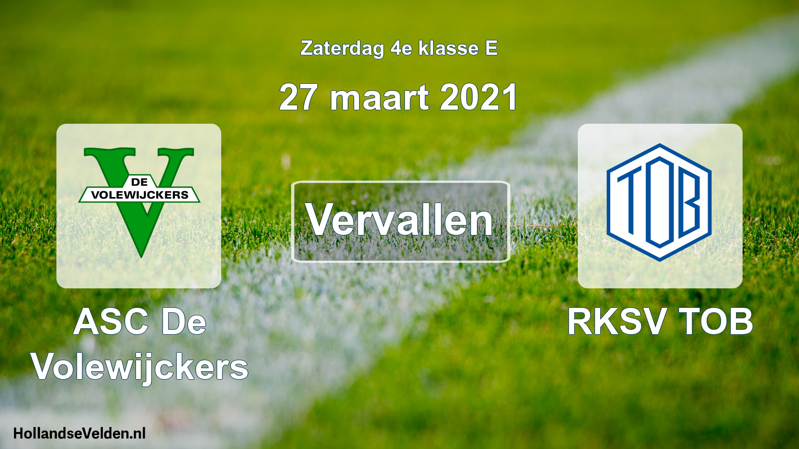 Scheduled Match: ASC De Volewijckers - RKSV TOB (27 March 2021)