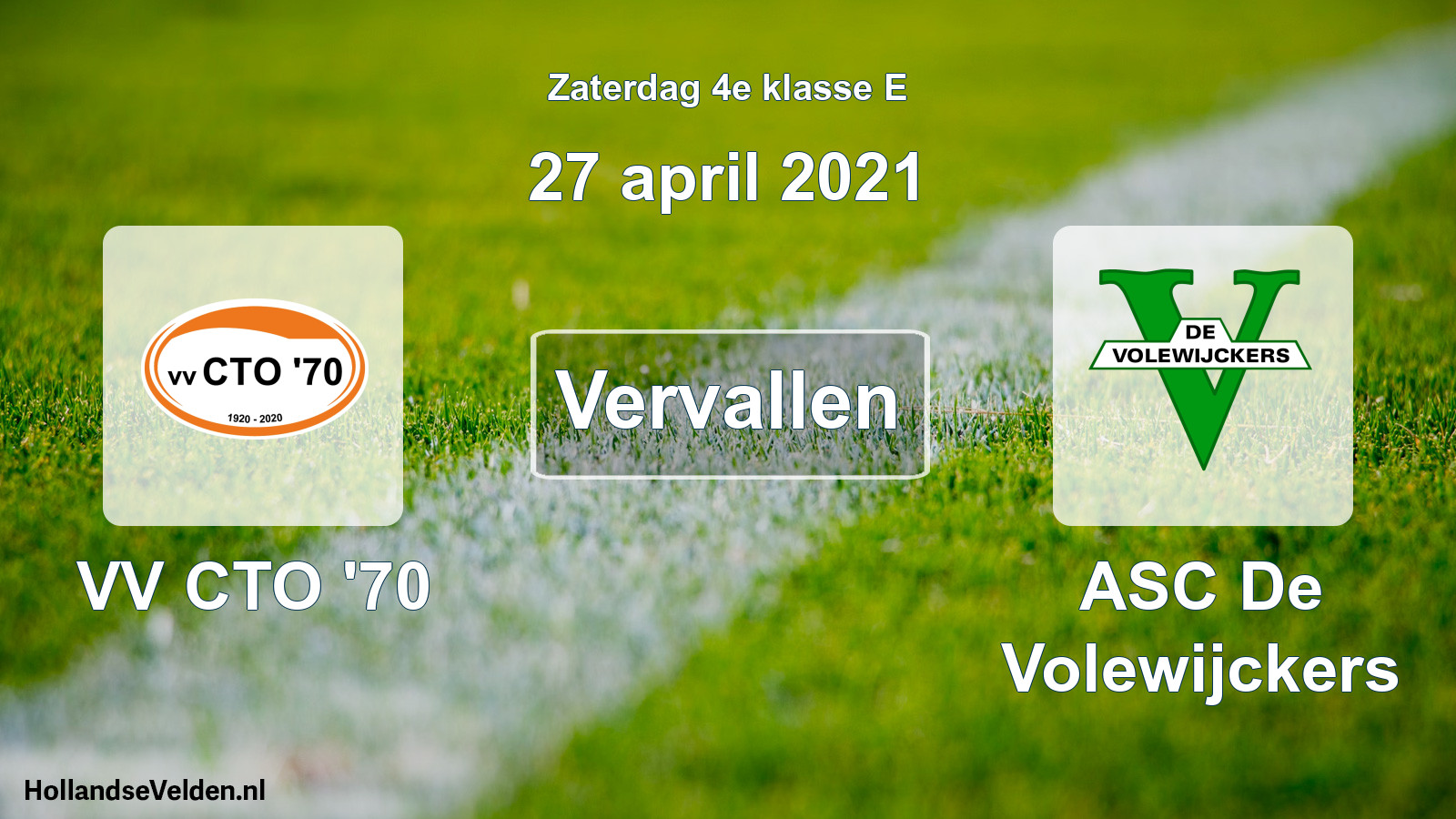 Scheduled Match: VV CTO '70 - ASC De Volewijckers (27 April 2021)