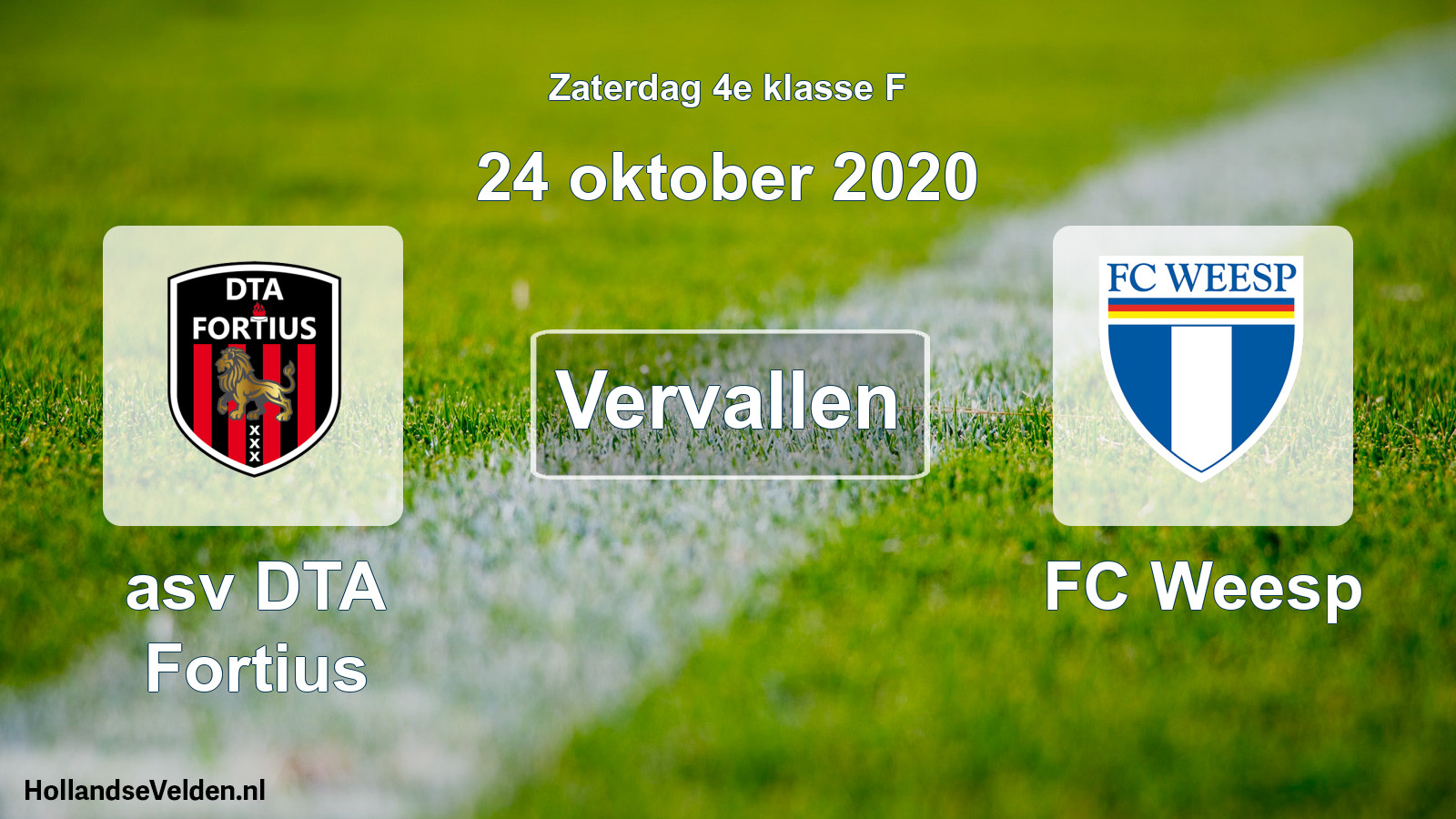 Scheduled Match: asv DTA Fortius - FC Weesp (24 October 2020)