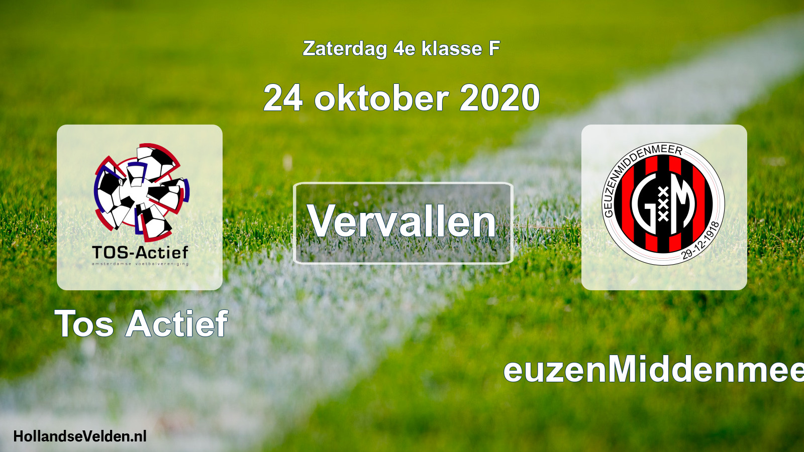 Scheduled Match: Tos Actief - GeuzenMiddenmeer (24 October 2020)