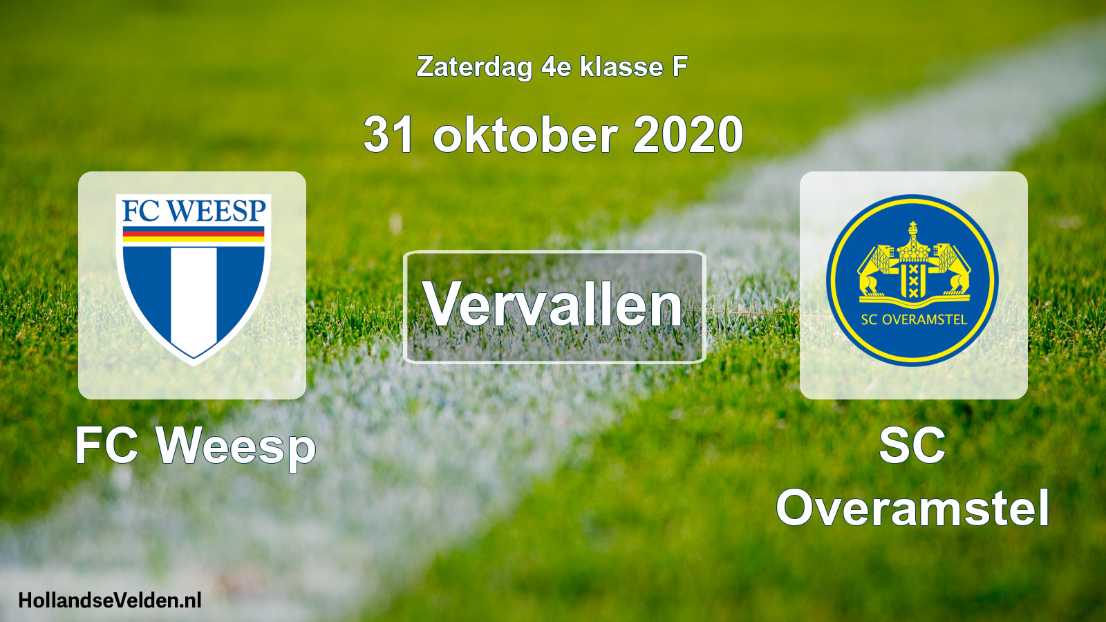 Scheduled Match: FC Weesp - SC Overamstel (31 October 2020)