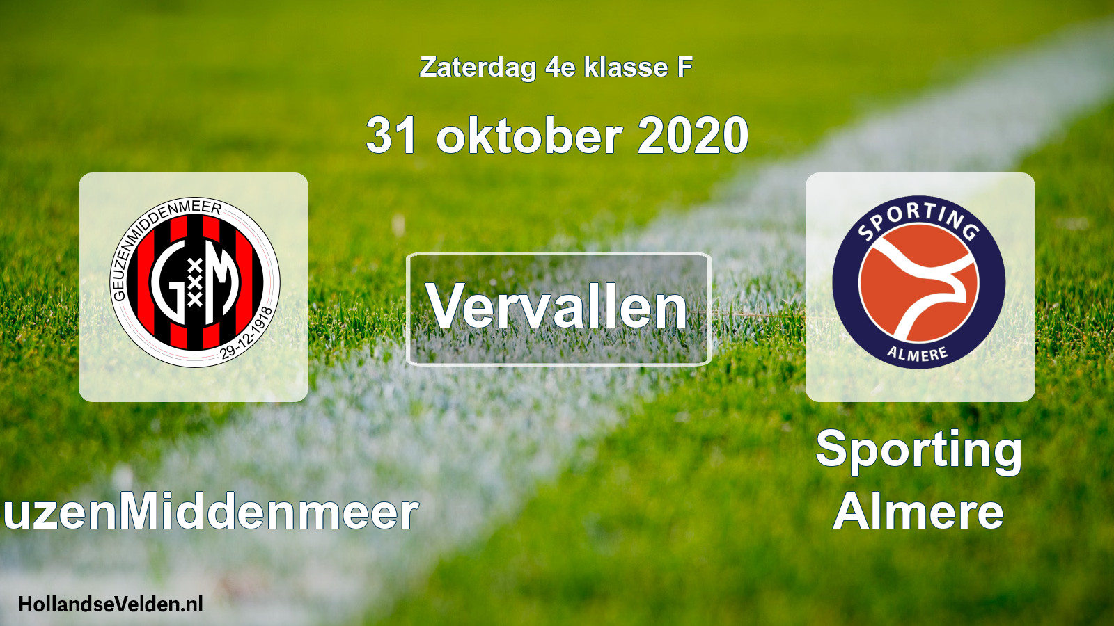Scheduled Match: GeuzenMiddenmeer - Sporting Almere (31 October 2020)