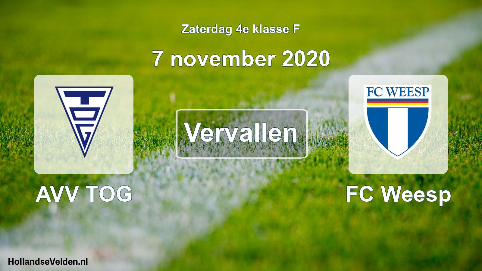Scheduled Match: AVV TOG - FC Weesp (7 November 2020)